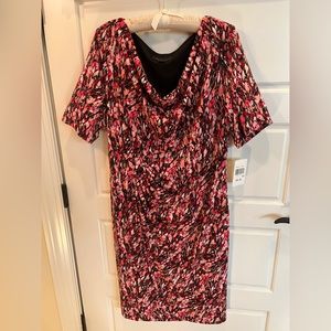 Floral midi faux wrap, short sleeve dress, 16 W